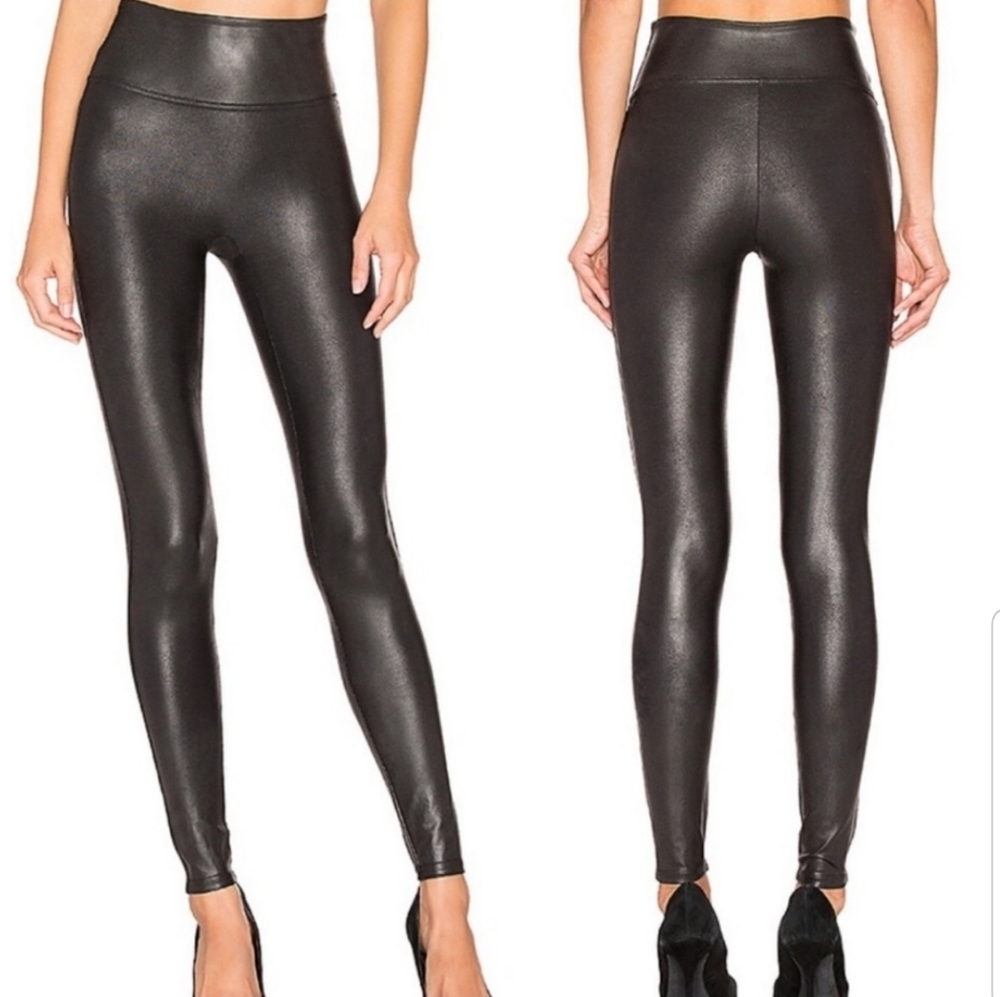 Spanx Black Faux Leather Leggings Size Medium